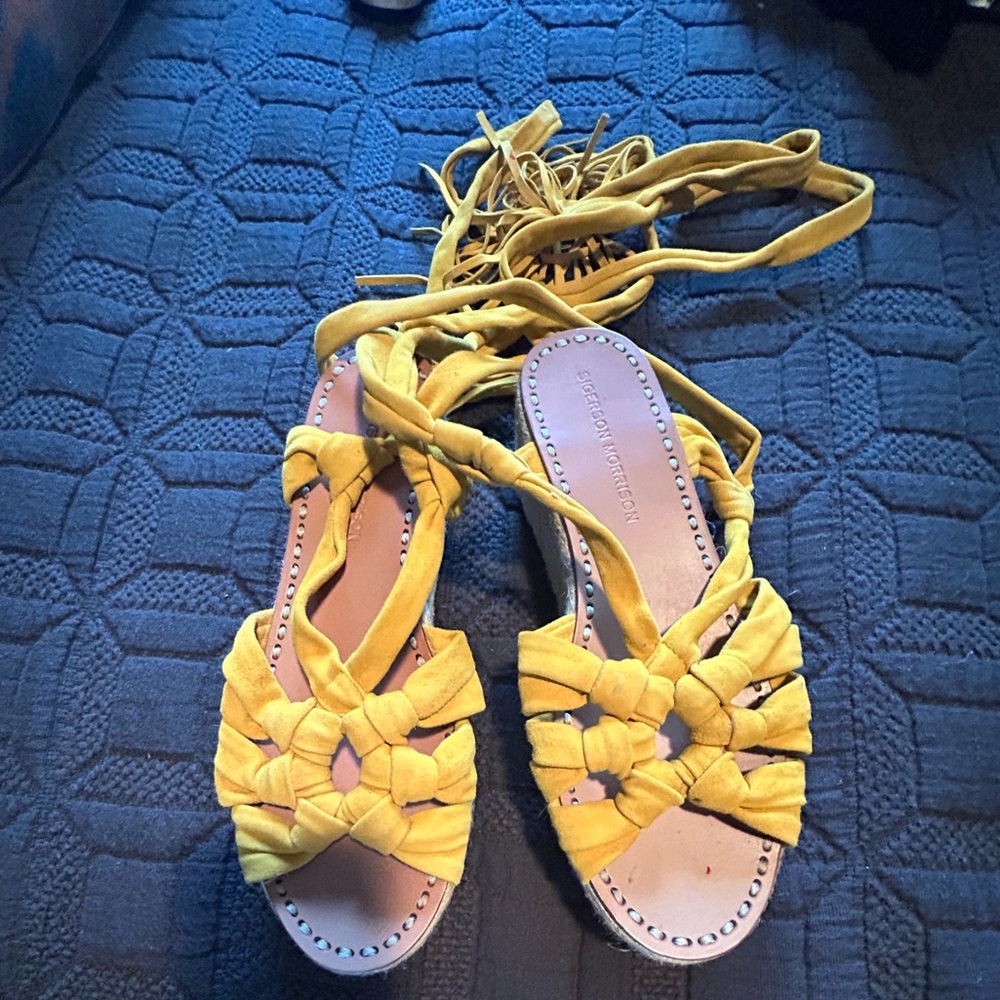 Sigerson Morrison Yellow Lace-Up Espadrille Sandals